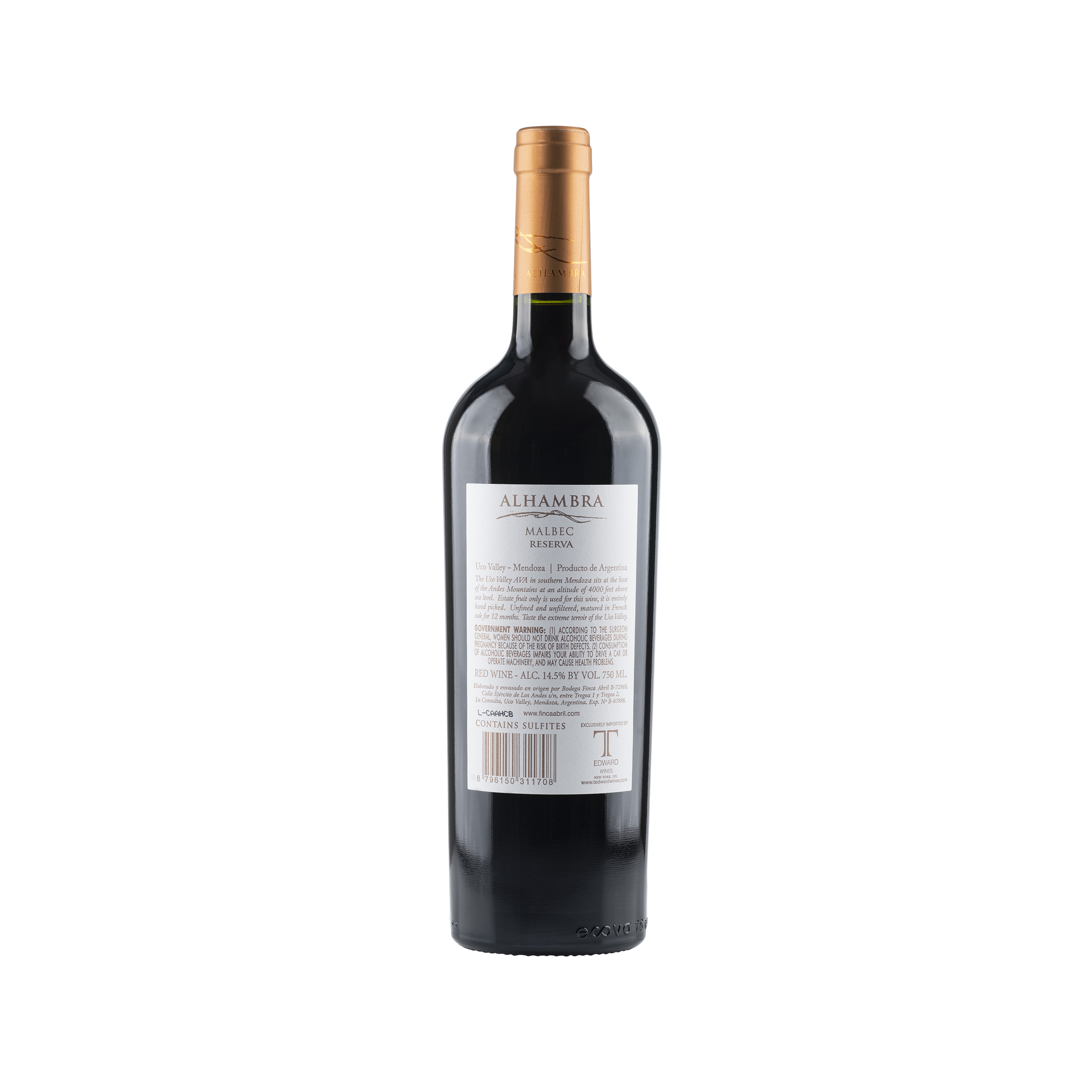 Malbec Reserva Valle de Uco 2021 Bottle Back