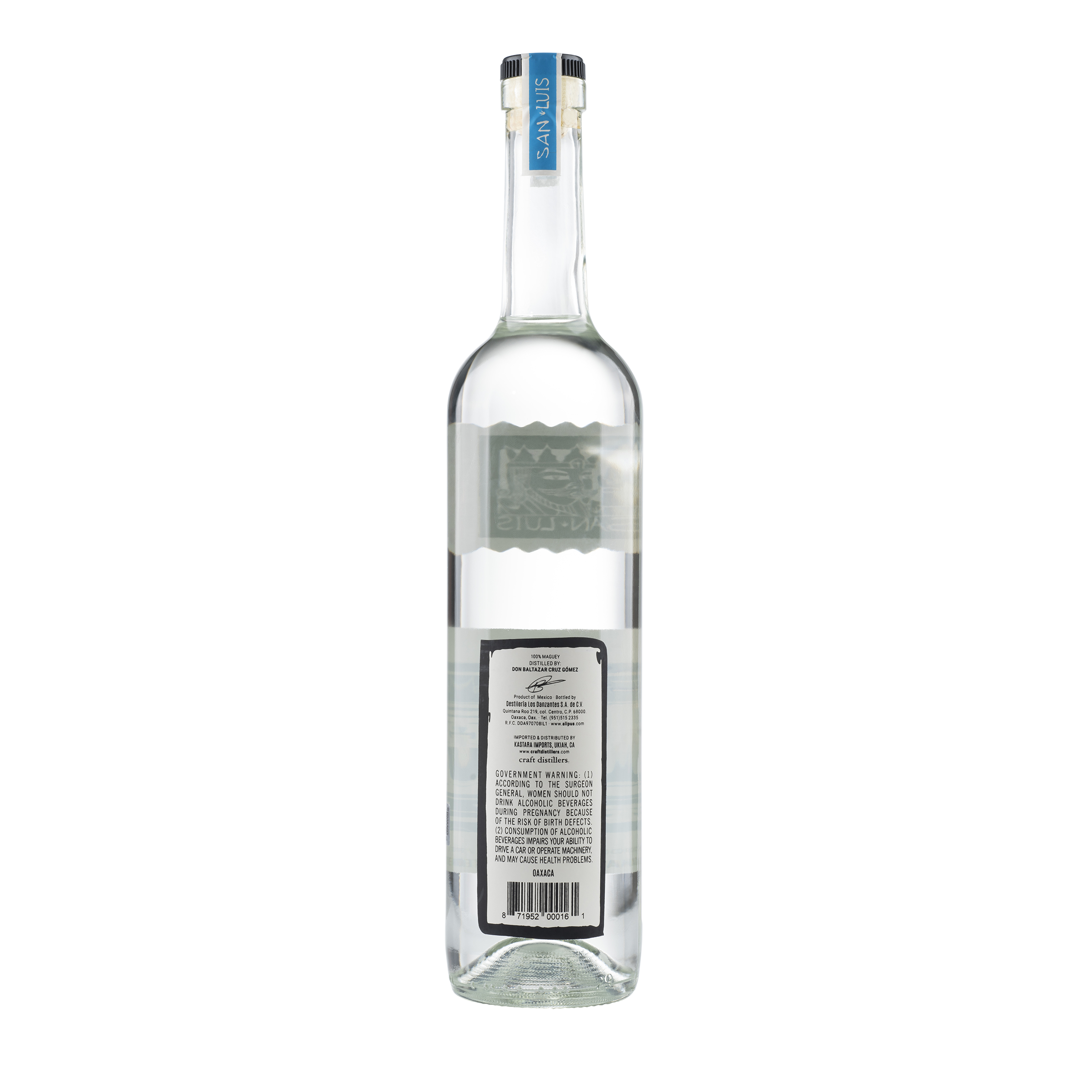 Mezcal Artesanal San Luis Del Rio NV Bottle Back