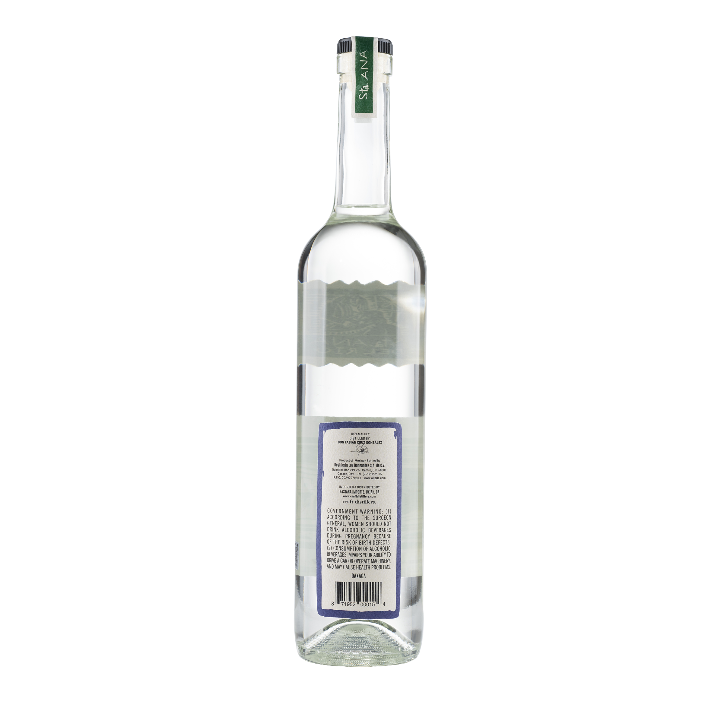 Mezcal Artesanal Santa Ana Del Rio NV Bottle Back