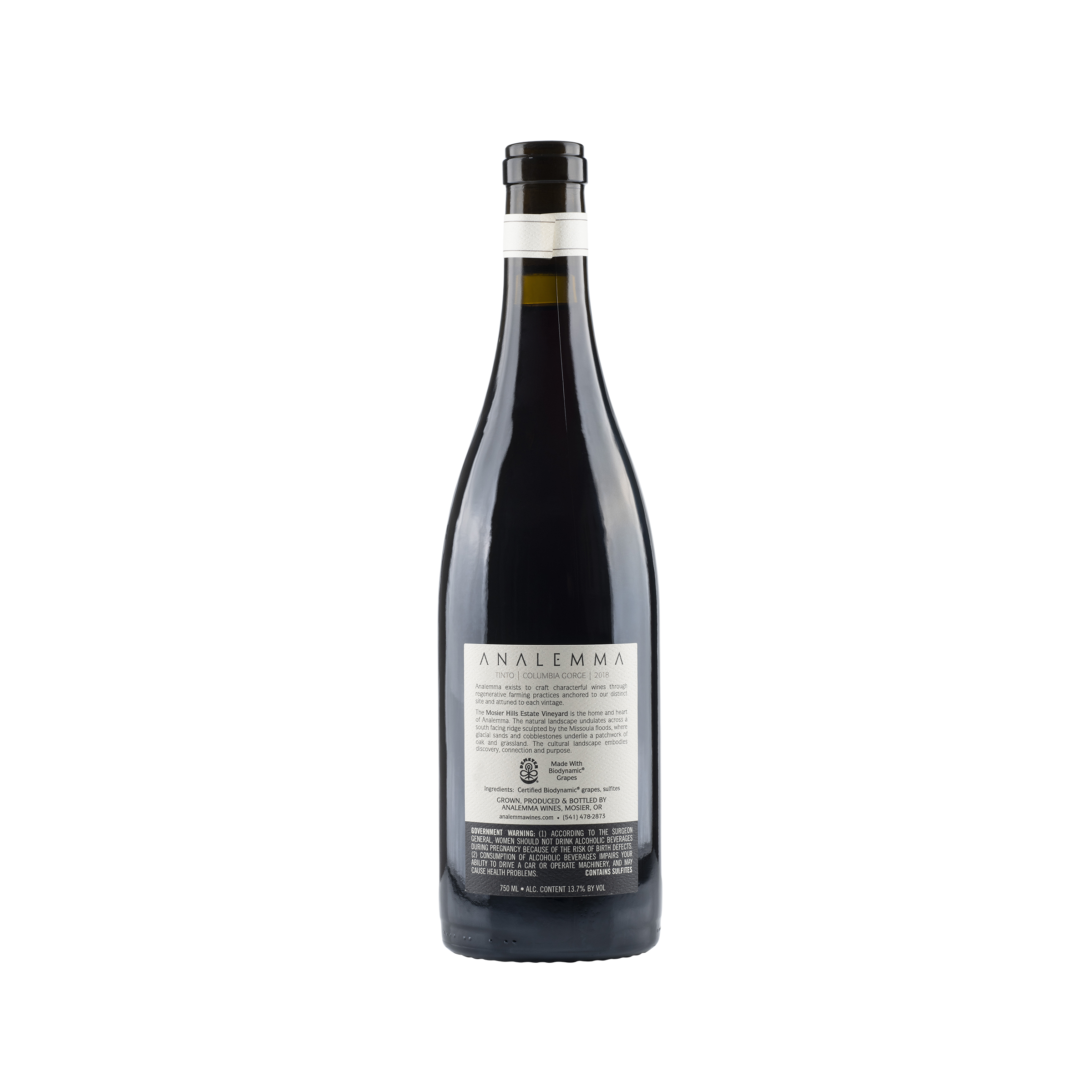 Mosier Hills Tinto Columbia Gorge 2018 Bottle Back