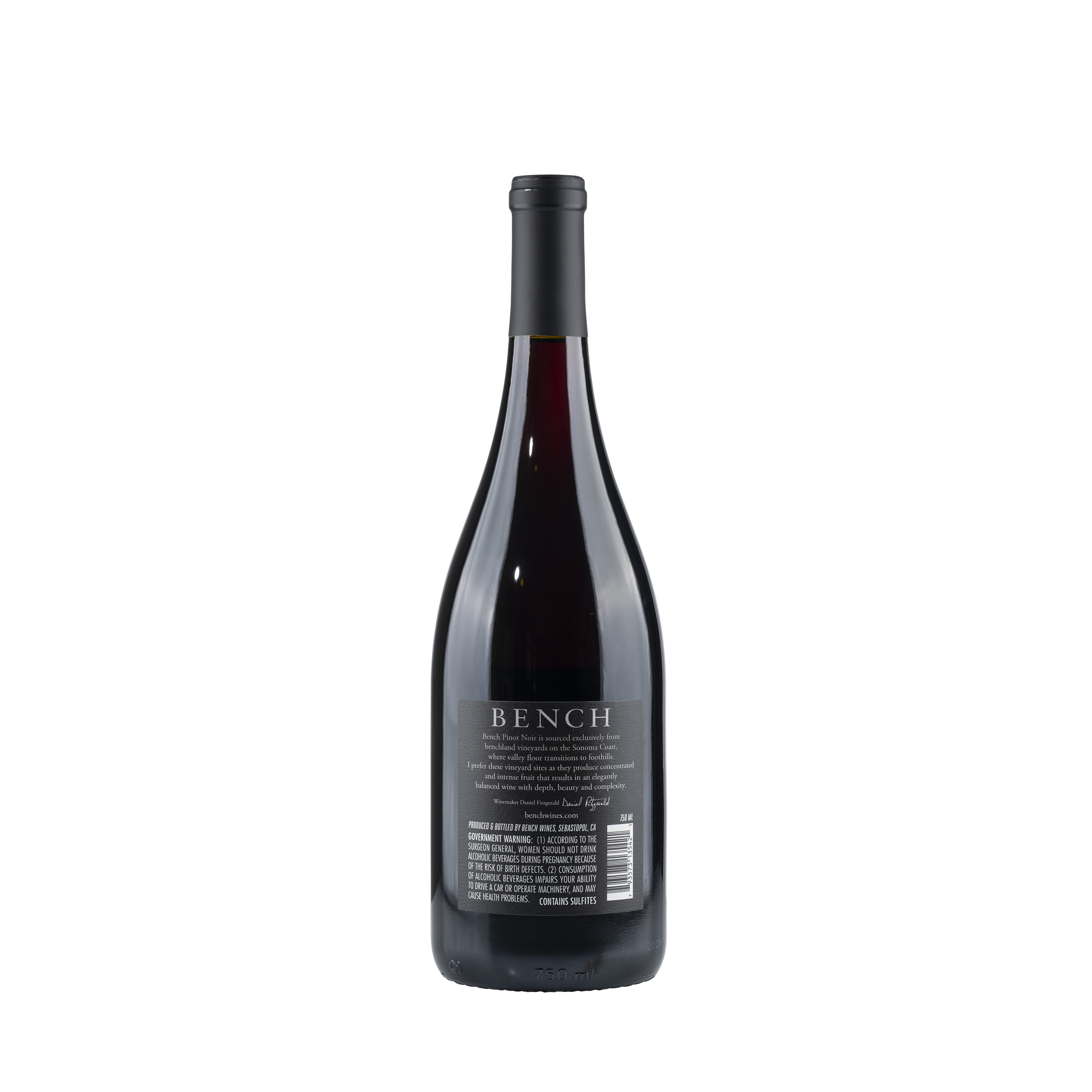 Pinot Noir Sonoma Coast 2019 Bottle Back