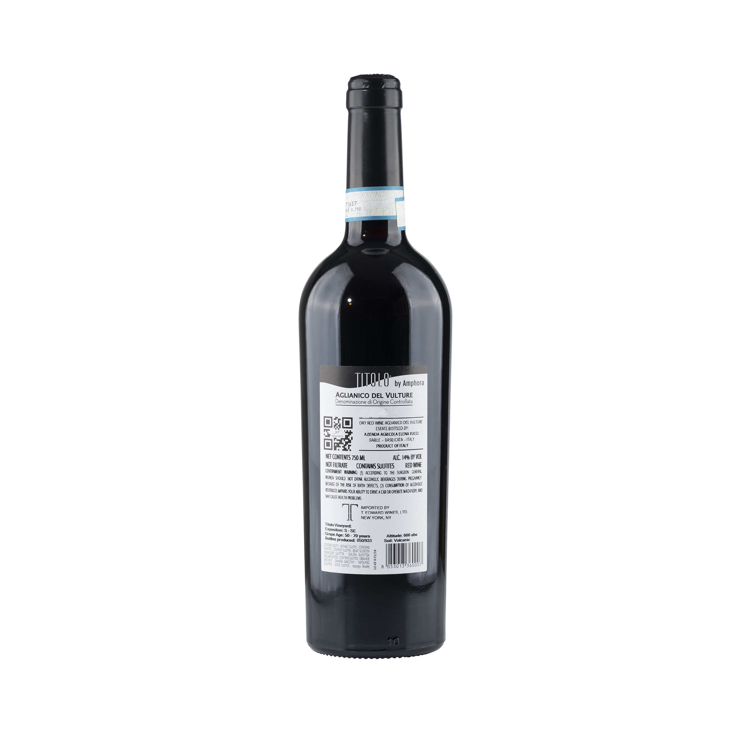 Amphora' Aglianico del Vulture DOC 2019 Bottle Back